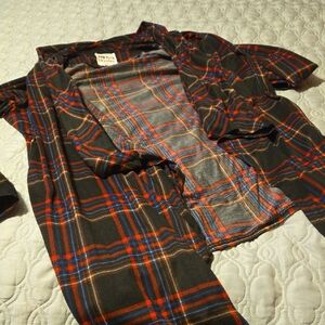 Plaid Open Front Over Shirt in Red and Black